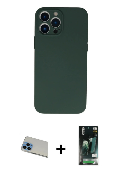 iPhone 13 Pro Max Kılıf Ahenk Serisi - Şeffaf 360 Full Body Arka Koruyucu + Mavi Rainbow Kamera