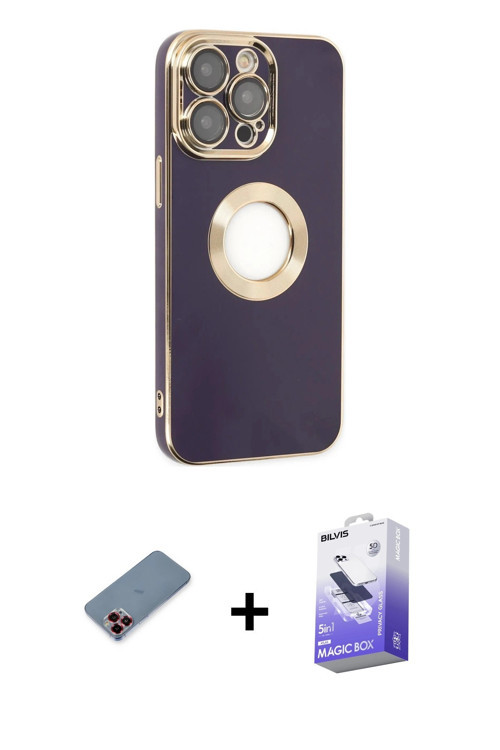 iPhone 13 Pro Max Kılıf İz Form Serisi - Siyah Bilvis 5in1 5D Magic Hayalet Cam Ekran Koruyucu