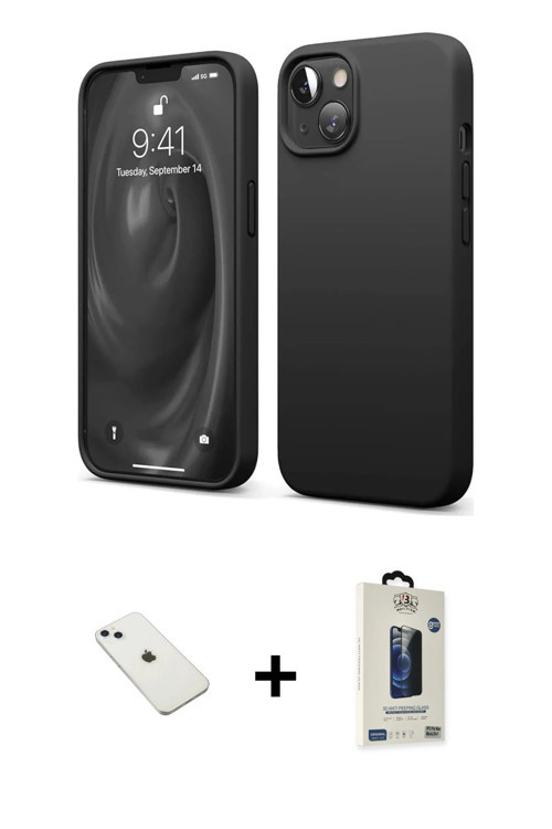 iPhone 14 Kılıf Kozmos Yansıma Özel Seri - Siyah Bilvis Hayalet Cam Ekran Koruyucu + Sierra Blu