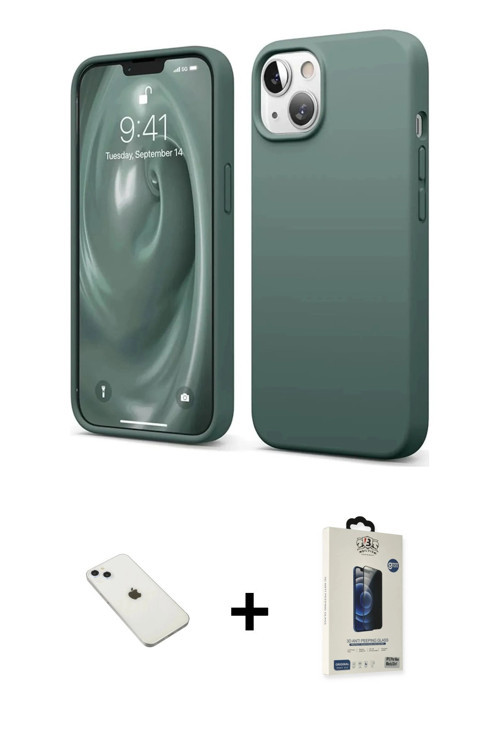 iPhone 14 Kılıf Kozmos Yansıma Özel Seri - Siyah Bilvis Hayalet Cam Ekran Koruyucu + Sierra Blu