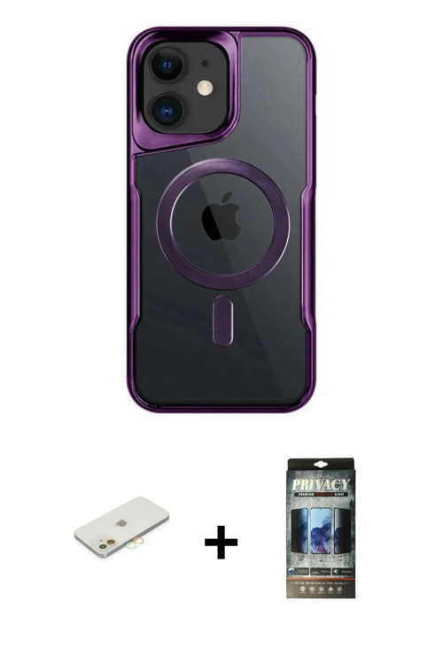 iPhone 11 Kılıf Yadigar Klasik Özel Seri - Siyah 34D Hayalet Izgaralı Cam + Turuncu Renkli Kame