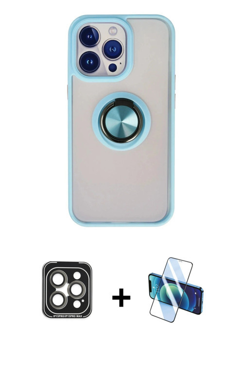 iPhone 15 Pro Max Kılıf Yörünge Çizgi - Siyah 3D Antistatik Seramik Nano Ekran Koruyucu + Gri P