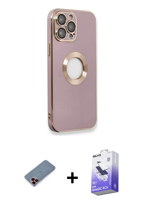 iPhone 13 Pro Max Kılıf İz Form Serisi - Siyah Bilvis 5in1 5D Magic Hayalet Cam Ekran Koruyucu