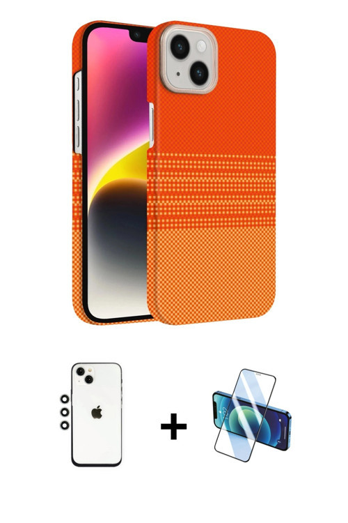 iPhone 14 Kılıf Doruk Serisi - Siyah 3D Antistatik Cam Ekran Koruyucu + Gümüş Shine Kamera Lens