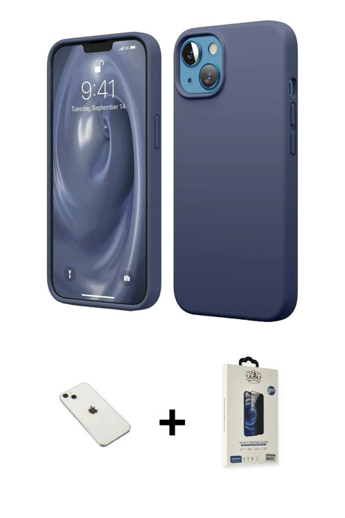 iPhone 14 Kılıf Kozmos Yansıma Özel Seri - Siyah Bilvis Hayalet Cam Ekran Koruyucu + Sierra Blu
