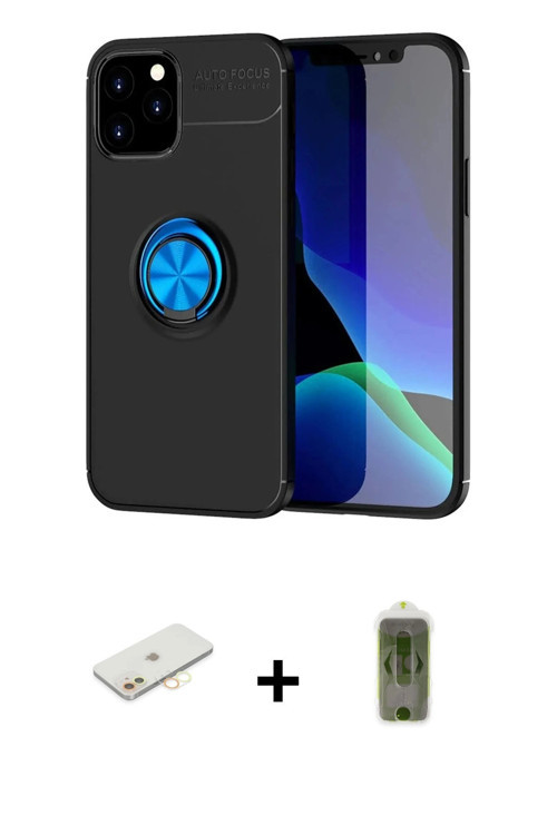 iPhone 12 Kılıf Yankı Form Prime - Siyah Joko Magic 5D Hayalet Cam + Sarı Renkli Kamera Lens Ko