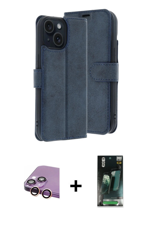 iPhone 15 Kılıf Siluet Işık Serisi - Siyah 360 Mat Full Body Arka Koruyucu + Pembe Raze Metal K