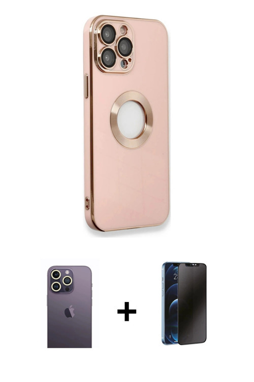 iPhone 13 Pro Max Kılıf İz Form Serisi - Siyah 3D Antistatik Hayalet Cam Ekran Koruyucu + Beyaz