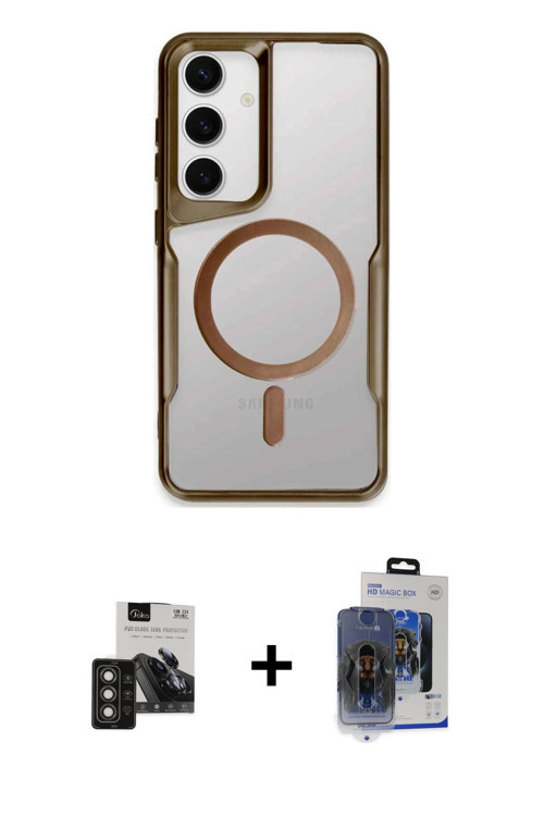 Galaxy S24 Kılıf Yadigar Klasik Özel Seri - Siyah Vanessa Magic Cam + Titan Gri PVD Metal Kamer