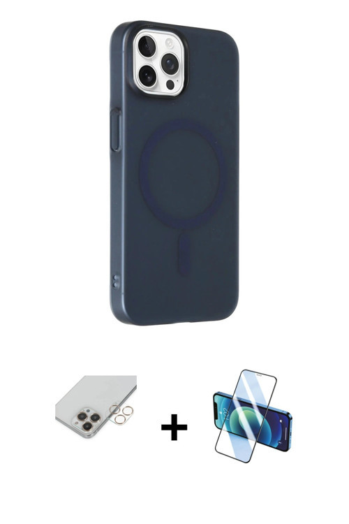 iPhone 14 Pro Max Kılıf Çekirdek Modern Prime - Siyah 3D Antistatik Cam Ekran Koruyucu + Gold B