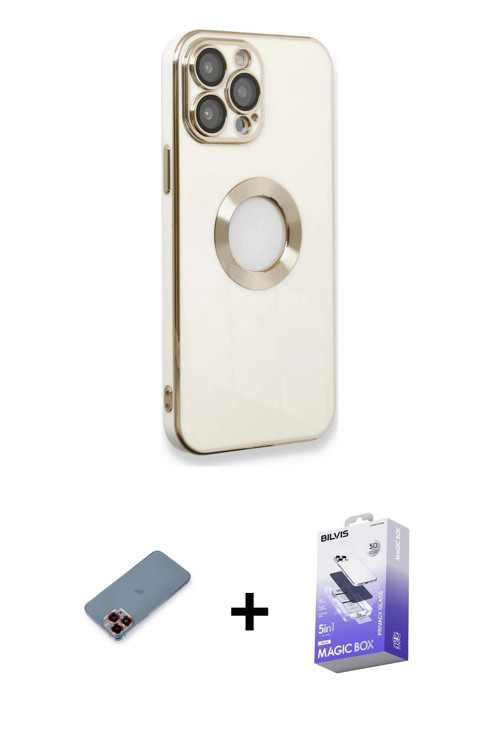 iPhone 13 Pro Max Kılıf İz Form Serisi - Siyah Bilvis 5in1 5D Magic Hayalet Cam Ekran Koruyucu