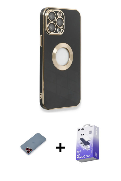 iPhone 13 Pro Max Kılıf İz Form Serisi - Siyah Bilvis 5in1 5D Magic Hayalet Cam Ekran Koruyucu