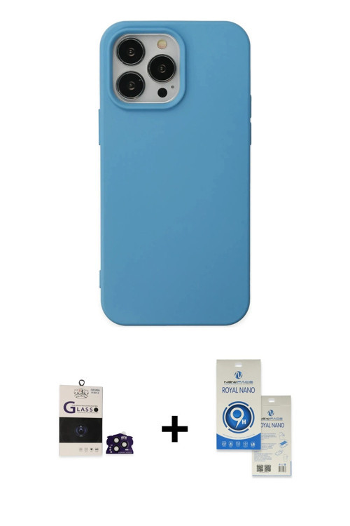 iPhone 14 Pro Max Kılıf Ahenk Serisi - Şeffaf Royal Nano Ekran Koruyucu + Derin Mor Bilvis Tita