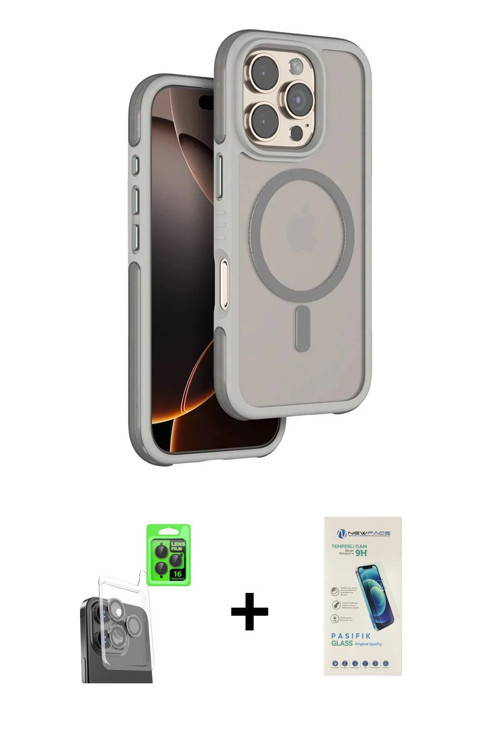 ieg™ iPhone 16 Pro Max Kılıf Çekirdek Minimal Prime - Şeffaf Pasifik Cam Ekran Koruyucu + Siyah Raze