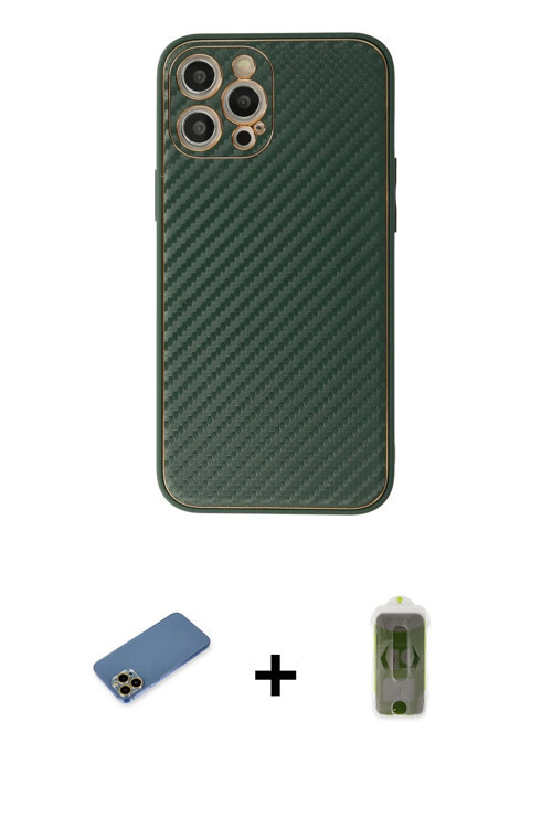 ieg™ iPhone 12 Pro Max Kılıf Ahenk Işık - Siyah Joko Magic 5D Hayalet Cam + Gold Shine Kamera Lens K