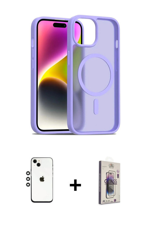 iPhone 14 Kılıf Siluet Minimal Prime - Siyah Bilvis 3D Cam Ekran Koruyucu + Gümüş Shine Kamera