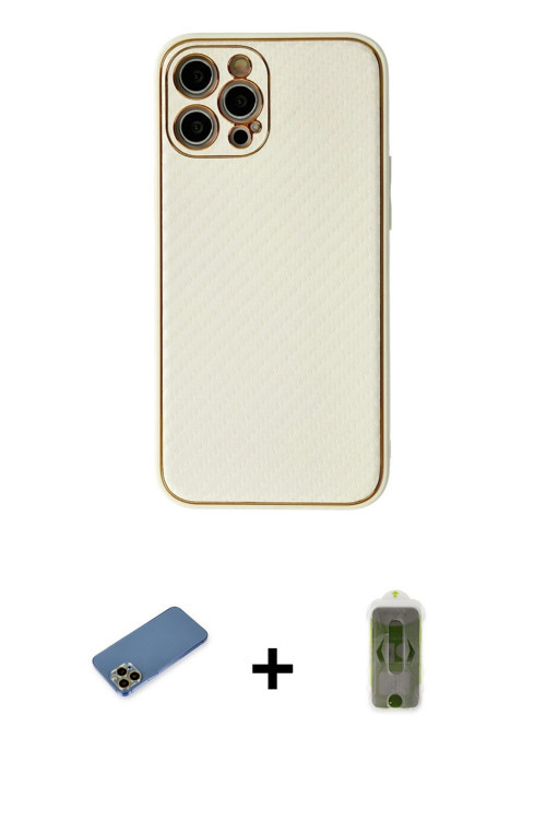 iPhone 12 Pro Max Kılıf Ahenk Işık - Siyah Joko Magic 5D Hayalet Cam + Gold Shine Kamera Lens K
