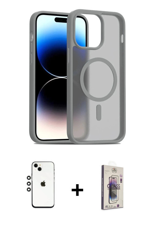 iPhone 14 Kılıf Siluet Minimal Prime - Siyah Bilvis 3D Cam Ekran Koruyucu + Gümüş Shine Kamera
