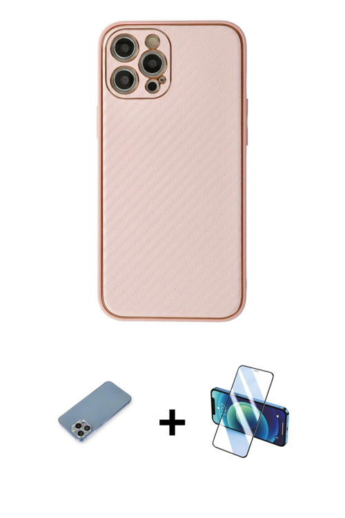 iPhone 12 Pro Max Kılıf Ahenk Işık - Siyah 3D Antistatik Seramik Nano Ekran Koruyucu + Gökkuşağ