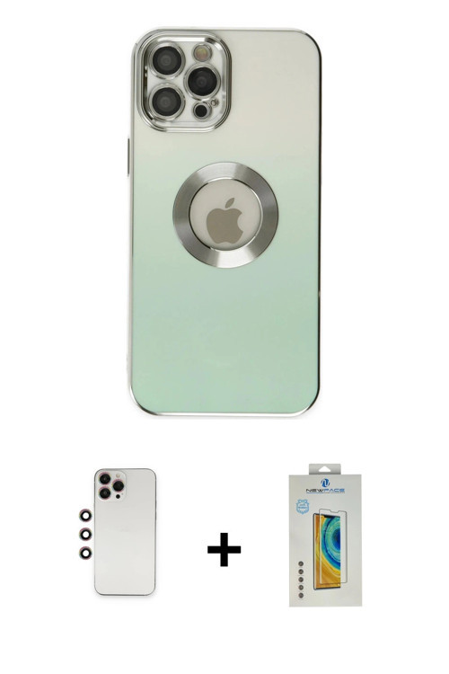 iPhone 12 Pro Max Kılıf Kutup Yansıma Özel Seri - Siyah Polymer Nano Ekran Koruyucu + Gökkuşağı