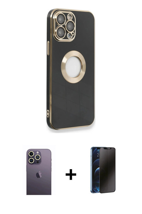 ieg™ iPhone 13 Pro Max Kılıf İz Form Serisi - Siyah 3D Antistatik Hayalet Cam Ekran Koruyucu + Beyaz