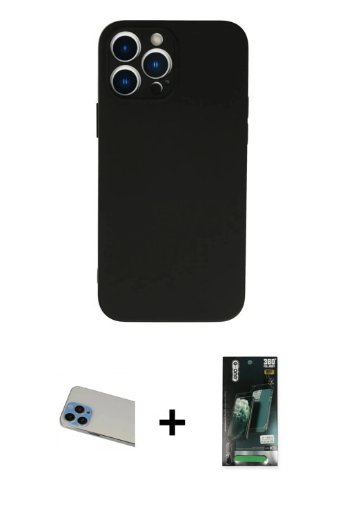 iPhone 13 Pro Max Kılıf Ahenk Serisi - Şeffaf 360 Full Body Arka Koruyucu + Mavi Rainbow Kamera