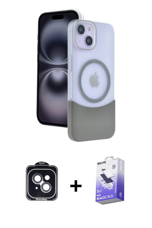 iPhone 14 Kılıf Kozmos Form Özel Seri - Siyah Bilvis 5in1 5D Magic Hayalet Cam Ekran Koruyucu +