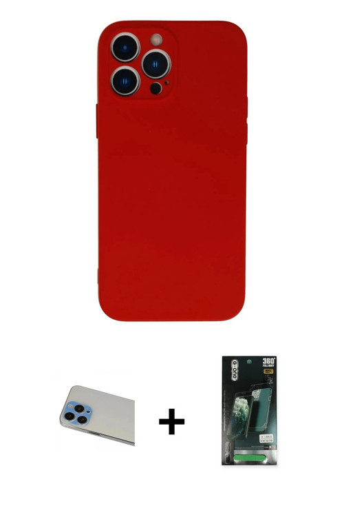 iPhone 13 Pro Max Kılıf Ahenk Serisi - Şeffaf 360 Full Body Arka Koruyucu + Mavi Rainbow Kamera