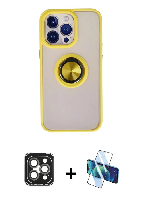 iPhone 15 Pro Max Kılıf Yörünge Çizgi - Siyah 3D Antistatik Seramik Nano Ekran Koruyucu + Gri P
