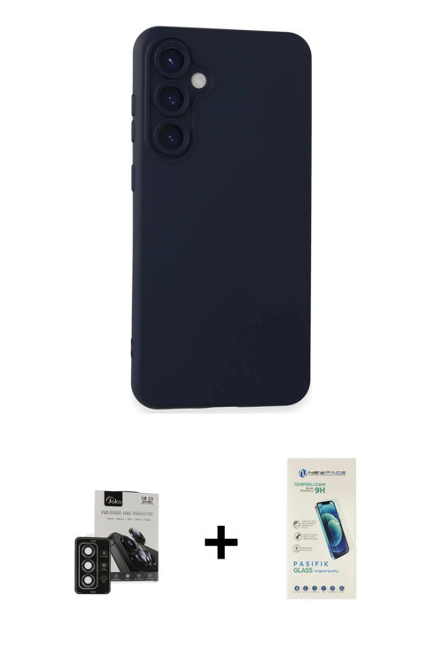 Galaxy S24 Kılıf Ahenk Serisi - Şeffaf Pasifik Cam Ekran Koruyucu + Derin Mor PVD Metal Kamera