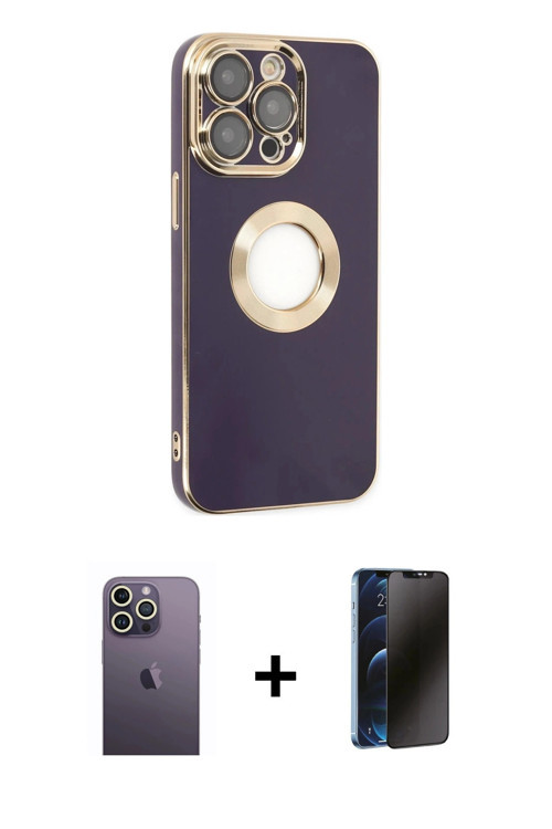 iPhone 13 Pro Max Kılıf İz Form Serisi - Siyah 3D Antistatik Hayalet Cam Ekran Koruyucu + Beyaz