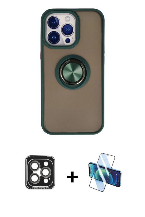 iPhone 15 Pro Max Kılıf Yörünge Çizgi - Siyah 3D Antistatik Seramik Nano Ekran Koruyucu + Gri P