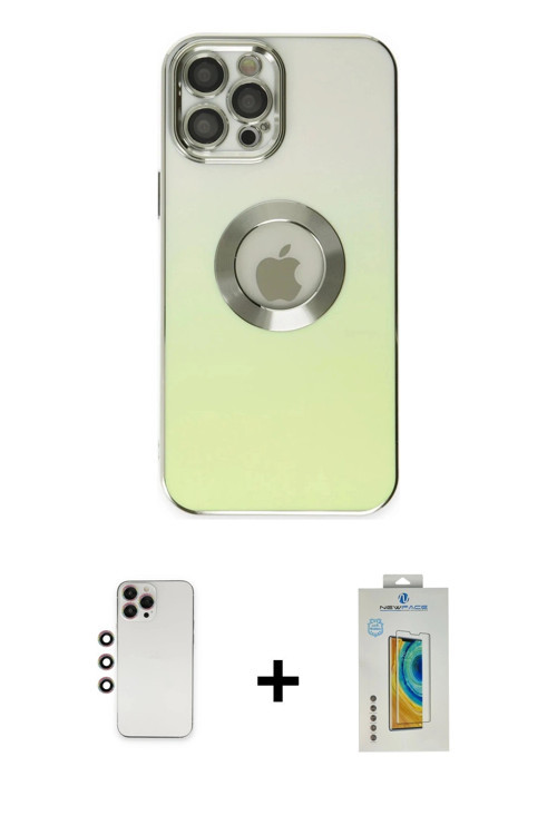 iPhone 12 Pro Max Kılıf Kutup Yansıma Özel Seri - Siyah Polymer Nano Ekran Koruyucu + Gökkuşağı