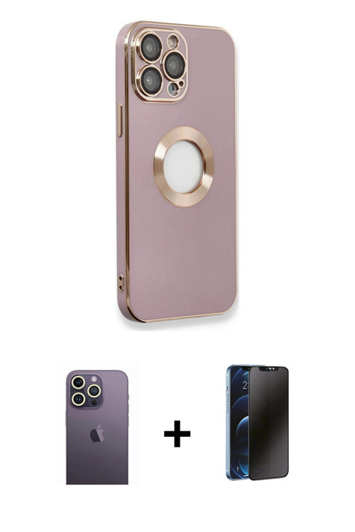 iPhone 13 Pro Max Kılıf İz Form Serisi - Siyah 3D Antistatik Hayalet Cam Ekran Koruyucu + Beyaz
