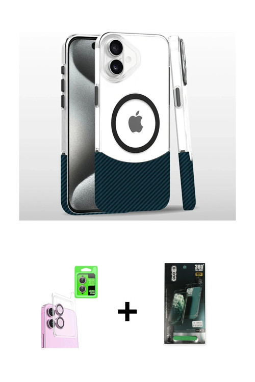 iPhone 16 Kılıf İz Asil Prime - Siyah 360 Mat Full Body Arka Koruyucu + Pembe Raze Metal Kamera