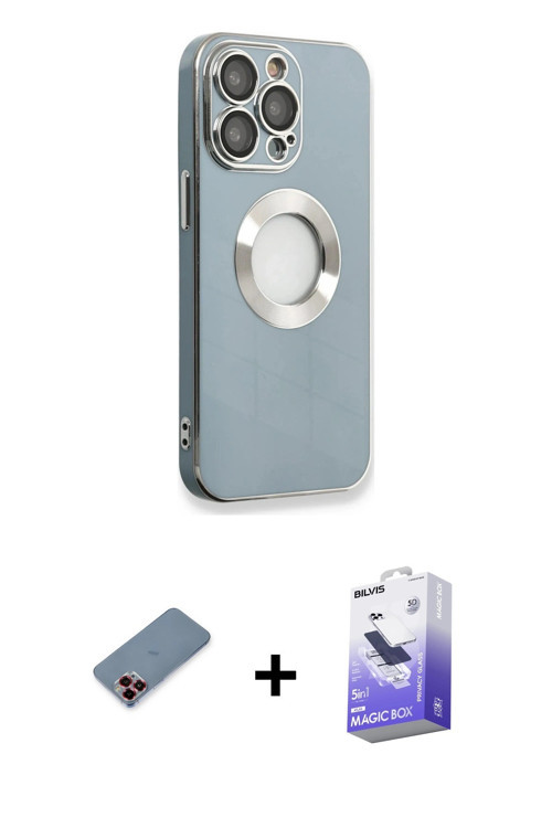 iPhone 13 Pro Max Kılıf İz Form Serisi - Siyah Bilvis 5in1 5D Magic Hayalet Cam Ekran Koruyucu