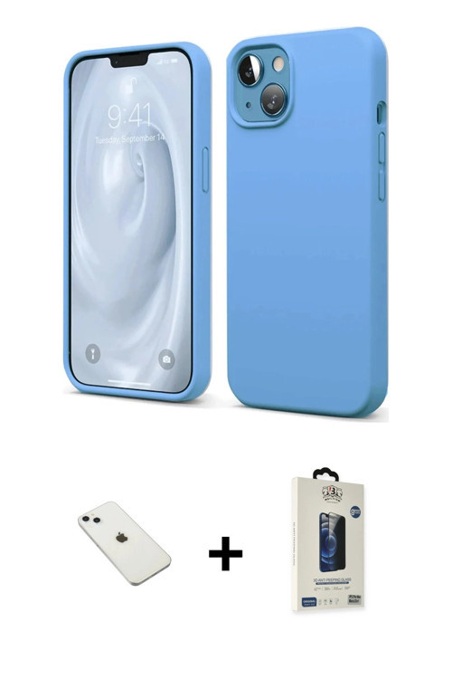 iPhone 14 Kılıf Kozmos Yansıma Özel Seri - Siyah Bilvis Hayalet Cam Ekran Koruyucu + Sierra Blu