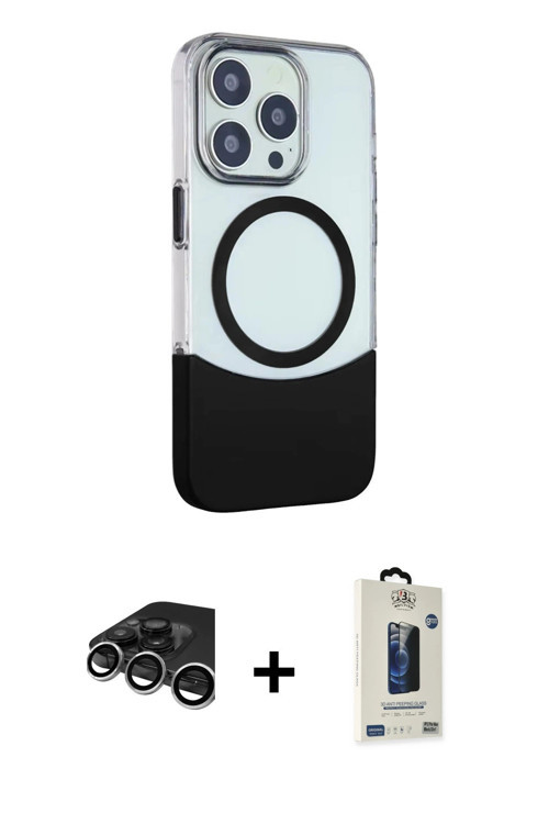 ieg™ iPhone 15 Pro Max Kılıf Çekirdek Asil Özel Seri - Siyah Bilvis Hayalet Cam Ekran Koruyucu + Güm