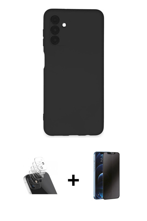 Galaxy A24 4G Kılıf Ahenk Serisi - Siyah 3D Antistatik Hayalet Cam Ekran Koruyucu + Şeffaf Kame