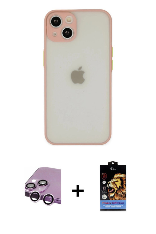 ieg™ iPhone 14 Kılıf Ahenk Çizgi Serisi - Siyah Buffer Hayalet Cam Ekran Koruyucu + Mor Raze Metal K