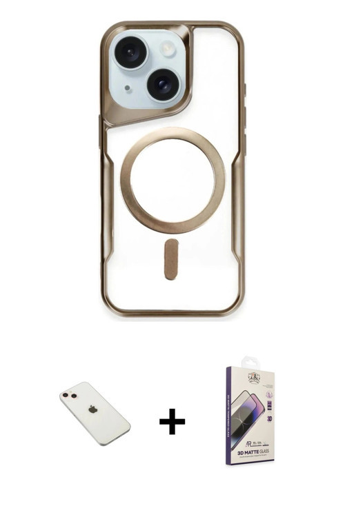 iPhone 14 Kılıf Yadigar Klasik Özel Seri - Siyah Bilvis 3D Mat Cam Ekran Koruyucu + Pembe Diamo