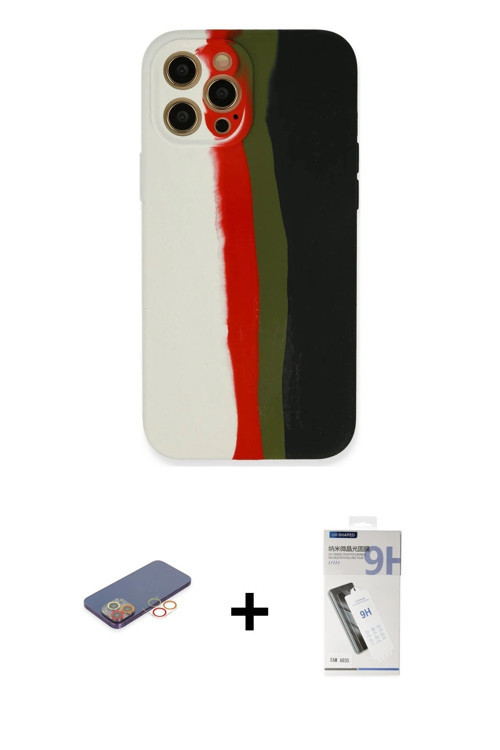 iPhone 12 Pro Kılıf Yadigar Çizgi - Şeffaf Uv Polymer Nano Ekran Koruyucu + Turuncu Renkli Kame