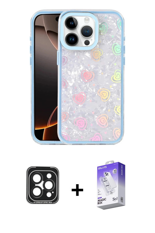 iPhone 15 Pro Max Kılıf Odak Prime - Siyah Bilvis 5in1 3D Magic Cam Ekran Koruyucu + Siyah PVD