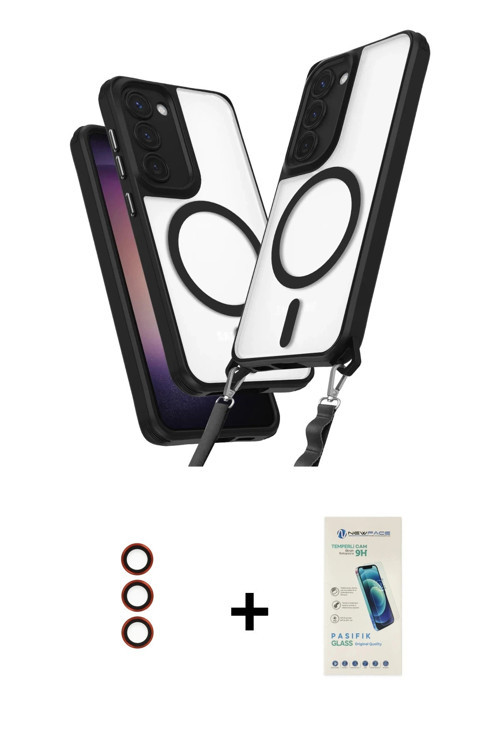 Galaxy S23 Kılıf Atlas Doku Koleksiyonu - Şeffaf Pasifik Cam Ekran Koruyucu + Kırmızı Metal Kam