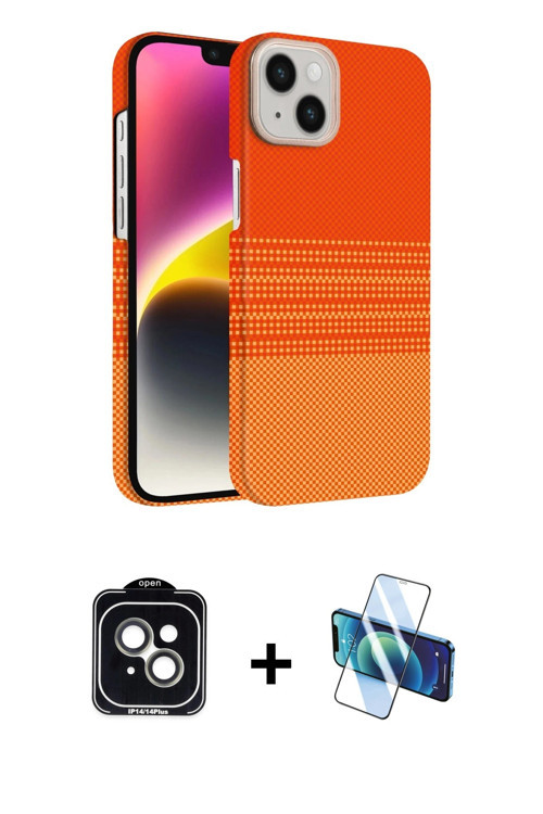 iPhone 14 Kılıf Doruk Serisi - Siyah 3D Antistatik Cam Ekran Koruyucu + Yeşil PVD Metal Kamera