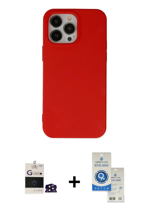 iPhone 14 Pro Max Kılıf Ahenk Serisi - Şeffaf Royal Nano Ekran Koruyucu + Derin Mor Bilvis Tita