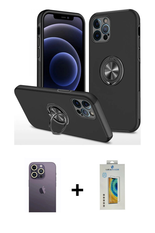 iPhone 12 Pro Kılıf Odak Form Prime - Siyah Polymer Nano Ekran Koruyucu + Beyaz Neon Fosforlu K