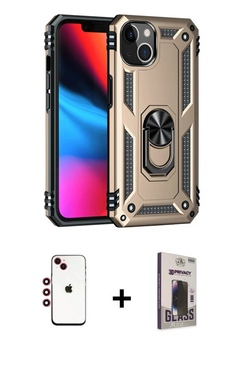 iPhone 14 Kılıf Ahenk Klasik Koleksiyonu - Siyah Bilvis Hayalet Cam Ekran Koruyucu + Kırmızı Sh