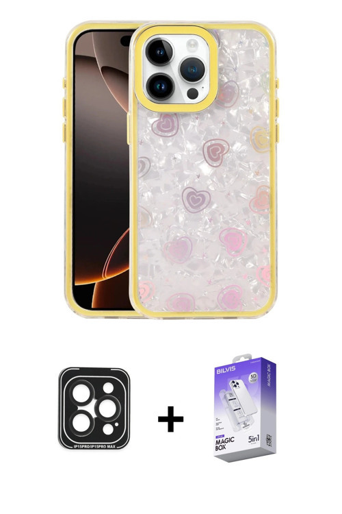 iPhone 15 Pro Max Kılıf Odak Prime - Siyah Bilvis 5in1 3D Magic Cam Ekran Koruyucu + Siyah PVD