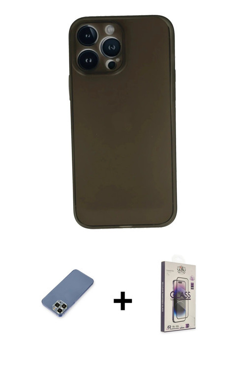 iPhone 13 Pro Max Kılıf Yadigar Yansıma Serisi - Siyah Bilvis 3D Cam Ekran Koruyucu + Açık Yeşi